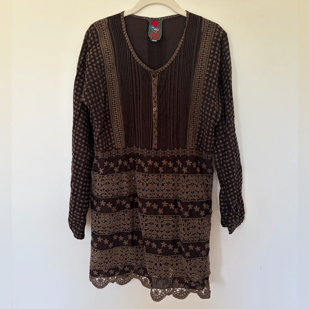 Johnny Was tunic shirt brown floral M